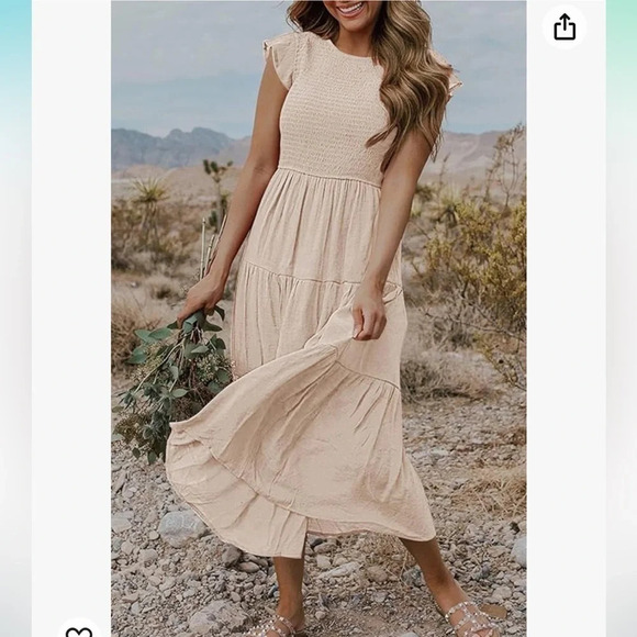 NWT ZESICA Women's Flutter Short Sleeve Smocked Midi Summer Tiered A Line Dress - Picture 5 of 10